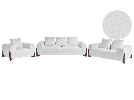 6 Seater Sofa Set White Boucle Upholstery Wooden Legs with Armrests Loveseat Living Room Modern Style Beliani