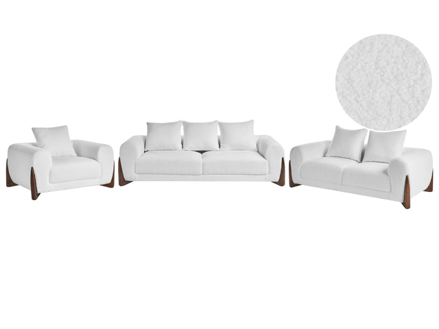 6 Seater Sofa Set White Boucle Upholstery Wooden Legs with Armrests Loveseat Living Room Modern Style Beliani
