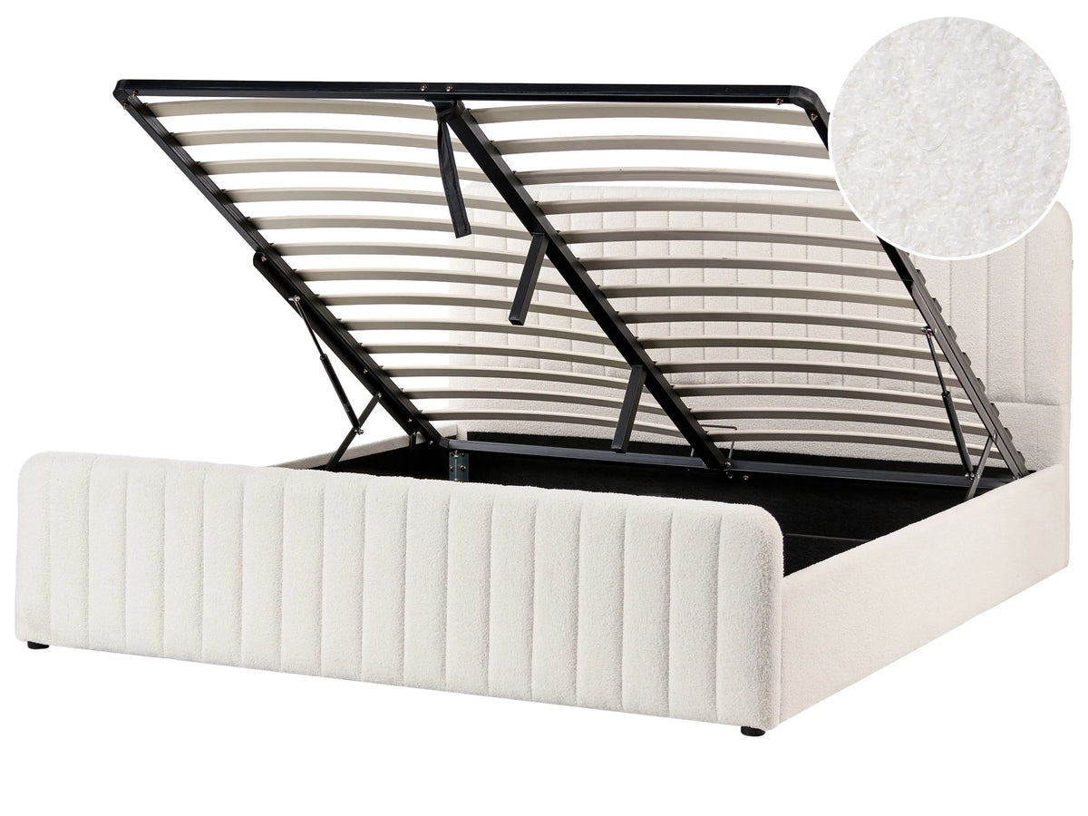 Ottoman Bed White Boucle EU Super King Size 6ft Tufted Headboard Metal Legs Modern Design Beliani