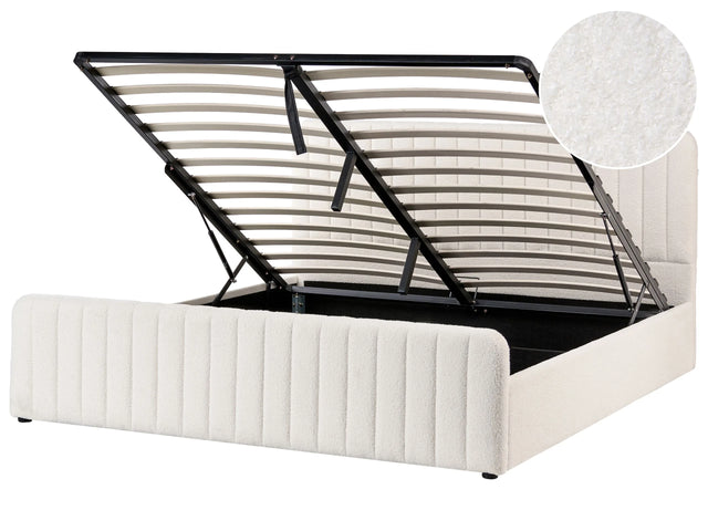 Ottoman Bed White Boucle EU Super King Size 6ft Tufted Headboard Metal Legs Modern Design Beliani