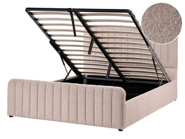 Ottoman Bed Beige Boucle EU Double Size 4ft6 Tufted Headboard Metal Legs Modern Design Beliani