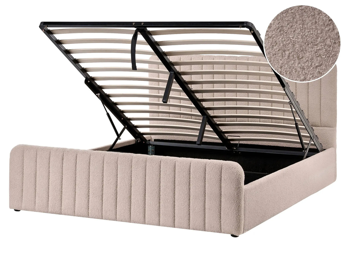 Ottoman Bed Beige Boucle EU King Size 5ft3 Tufted Headboard Metal Legs Modern Design Beliani