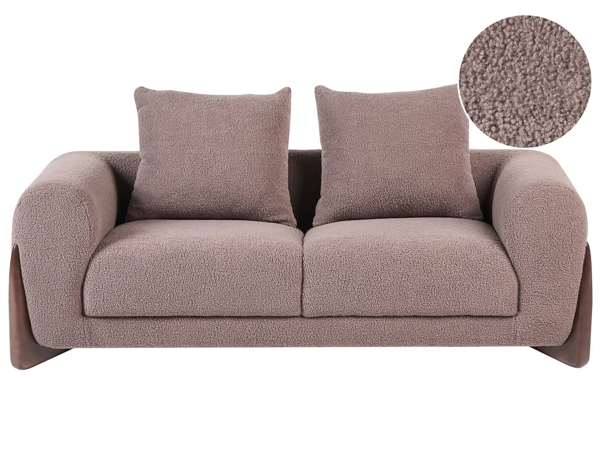 2 Seater Sofa Brown Boucle Upholstery Wooden Legs with Armrests Loveseat Living Room Modern Style Beliani
