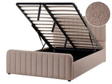 Ottoman Bed Taupe Boucle Upholstered EU Small Double Size With Headboard and Footboard Lift- Up Storage Beliani