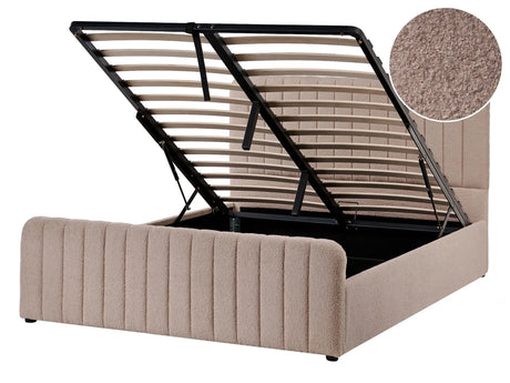 Ottoman Bed Taupe Boucle EU Double Size 4ft6 Tufted Headboard Metal Legs Modern Design Beliani