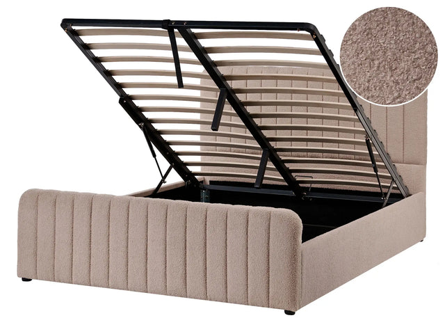 Ottoman Bed Taupe Boucle EU Double Size 4ft6 Tufted Headboard Metal Legs Modern Design Beliani