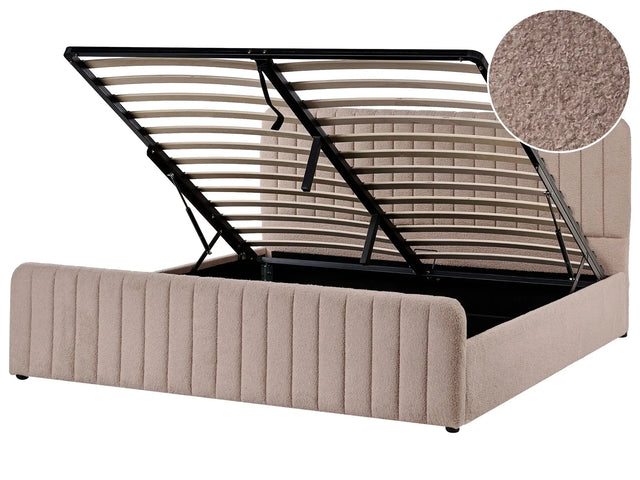 Ottoman Bed Taupe Boucle EU Super King Size 6ft Tufted Headboard Metal Legs Modern Design Beliani