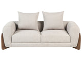 2 Seater Sofa Taupe Fabric Upholstery Wooden Legs with Armrests Loveseat Living Room Modern Style Beliani