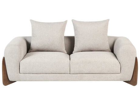 2 Seater Sofa Taupe Fabric Upholstery Wooden Legs with Armrests Loveseat Living Room Modern Style Beliani