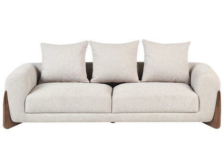3 Seater Sofa Taupe Fabric Upholstery Wooden Legs with Armrests Loveseat Living Room Modern Style Beliani