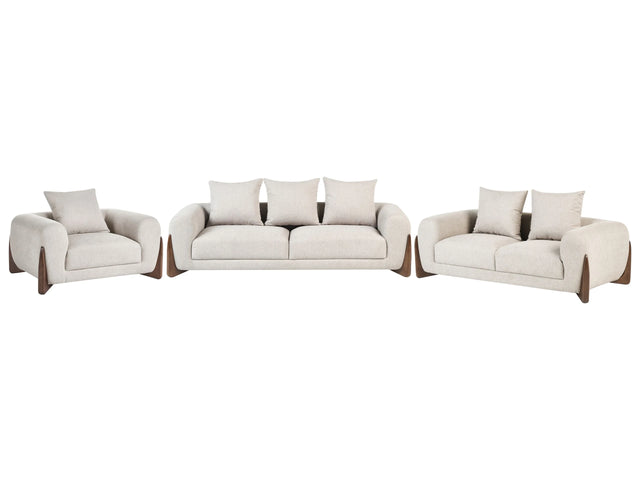 6 Seater Sofa Set Taupe Fabric Upholstery Wooden Legs with Armrests Loveseat Living Room Modern Style Beliani