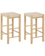 Set of 2 Bar Stools Light Brown Rubber Wood Woven Seat Boho Style Kitchen Dining Room Beliani