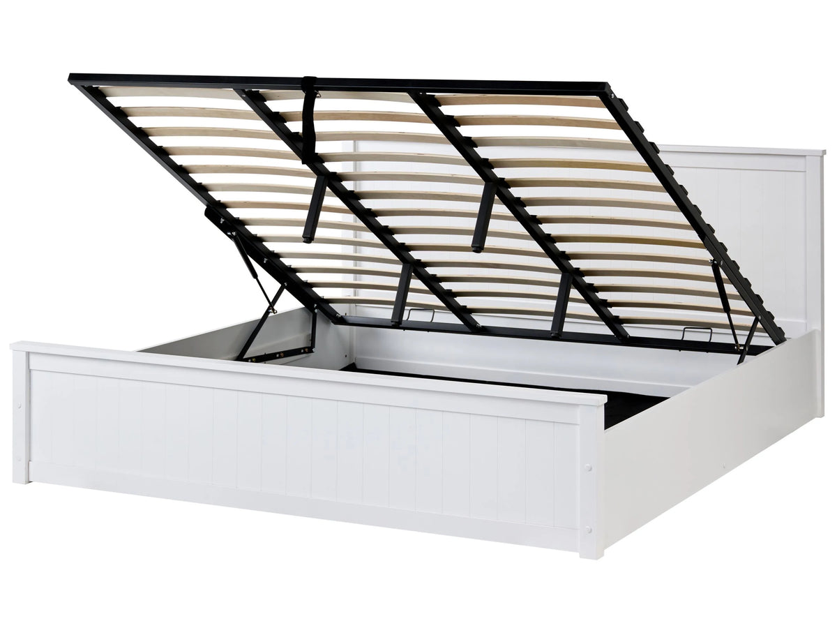 Ottoman Bed White Pine Wood EU Super King Size 6ft with Lift-Up Frame Beliani