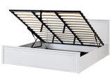 Ottoman Bed White Pine Wood EU Super King Size 6ft with Lift-Up Frame Beliani