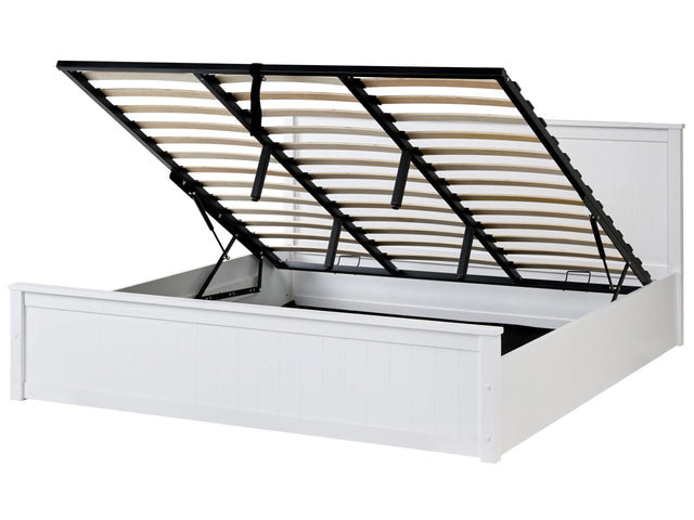 Ottoman Bed White Pine Wood EU Super King Size 6ft with Lift-Up Frame Beliani