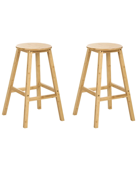 Set of 2 Bar Stools Light Brown Bamboo Wood Classic Style Kitchen Dining Room Beliani