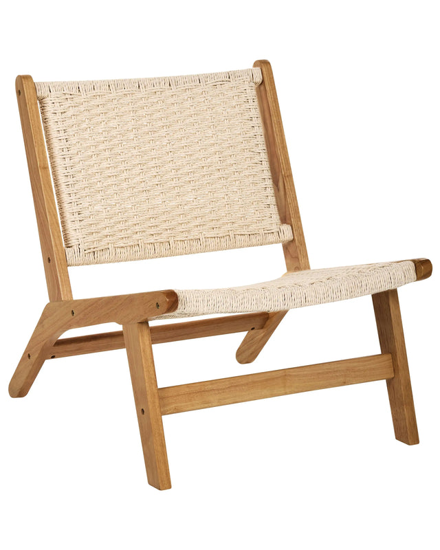 Armchair Brown Rubberwood Paper Rope Woven Seat Boho Style Dining Room Beliani
