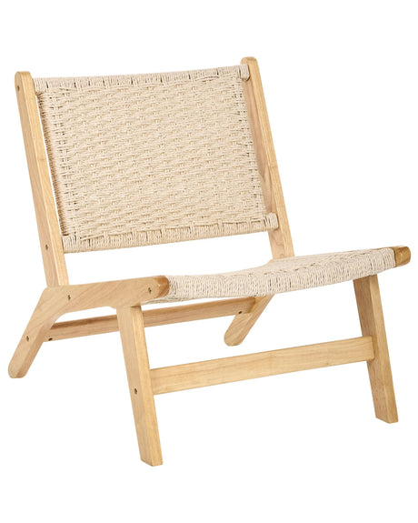 Armchair Light Brown Rubberwood Paper Rope Woven Seat Boho Style Dining Room Beliani