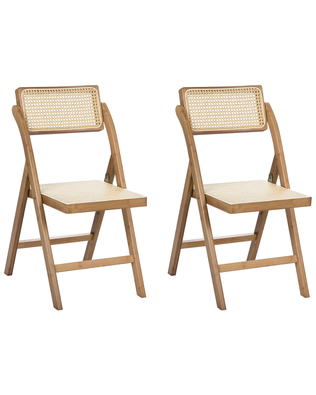 Set of 2 Dining Chairs Brown Bamboo Wood PE Rattan Folding Boho Style Kitchen Dining Room Beliani