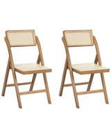 Set of 2 Dining Chairs Brown Bamboo Wood PE Rattan Folding Boho Style Kitchen Dining Room Beliani