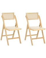 Set of 2 Dining Chairs Light Brown Bamboo Wood PE Rattan Folding Boho Style Kitchen Dining Room Beliani