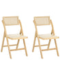 Set of 2 Dining Chairs Light Brown Bamboo Wood PE Rattan Folding Boho Style Kitchen Dining Room Beliani