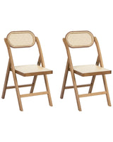 Set of 2 Dining Chairs Brown Bamboo Wood PE Rattan Folding Boho Style Kitchen Dining Room Beliani