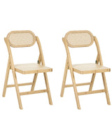 Set of 2 Dining Chairs Light Brown Bamboo Wood PE Rattan Folding Boho Style Kitchen Dining Room Beliani
