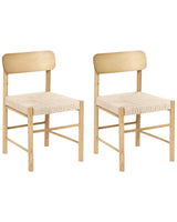 Set of 2 Dining Chairs Light Brown Rubberwood Paper Rope Woven Seat Boho Style Kitchen Dining Room Beliani