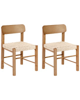 Set of 2 Dining Chairs Brown Rubberwood Paper Rope Woven Seat Boho Style Kitchen Dining Room Beliani