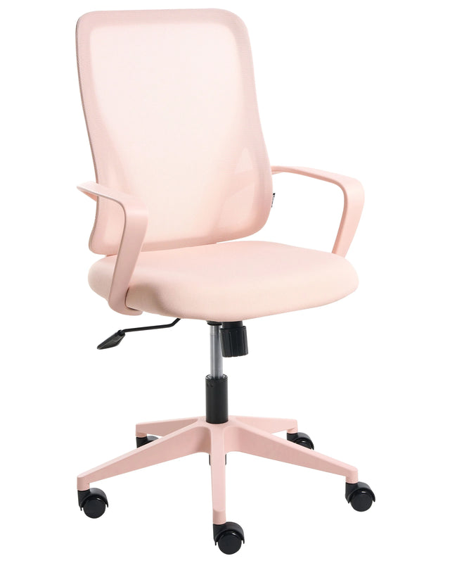 Office Chair Pastel Pink Fabric Mesh Upholstery Swivel Desk Computer Adjustable Seat Reclining Backrest Beliani