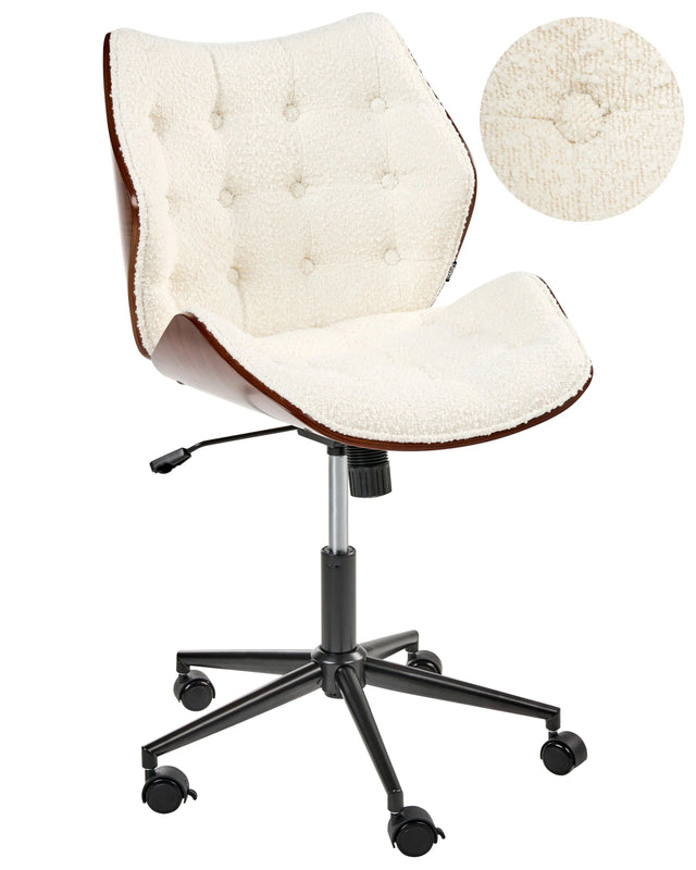 Office Chair Dark Brown and Off-White Boucle Seat Adjustable Swivel Function Metal Legs Stylish Office Furniture Beliani