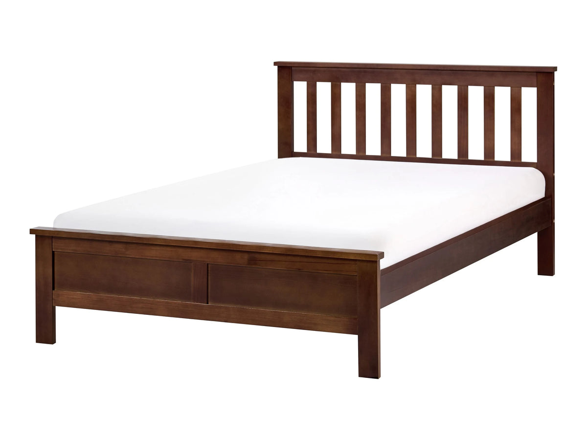 Bed Frame Dark Brown Pine Wood EU Small Double Size 4ft Slatted Base Scandinavian Traditional Style Bedroom Beliani