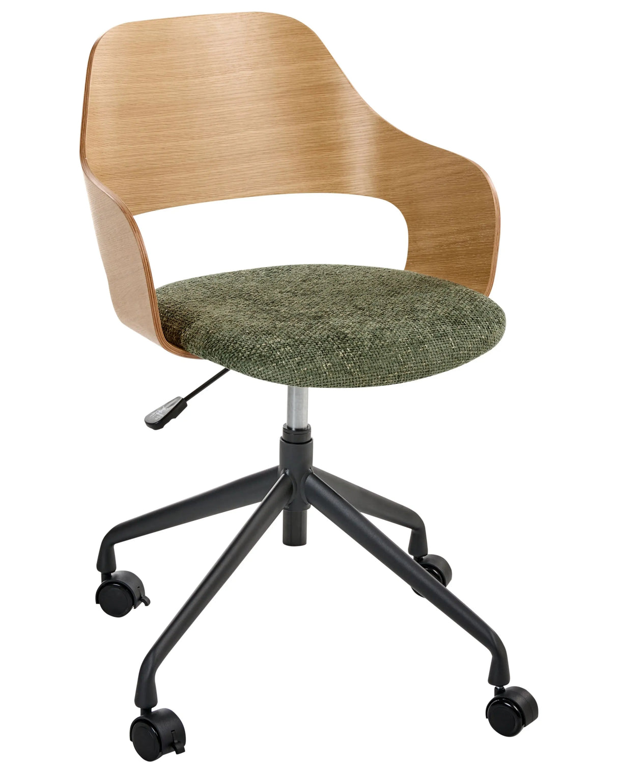 Office Chair Light Brown and Green Polyester Seat Adjustable Swivel Function Metal Legs Stylish Office Furniture Beliani