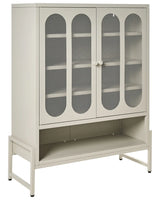 2 Door Sideboard Beige Cashmere Steel Oval Perforated Doors 5 Shelves Ventilation Slots Leg Caps Home Office Furniture Industrial Design Beliani