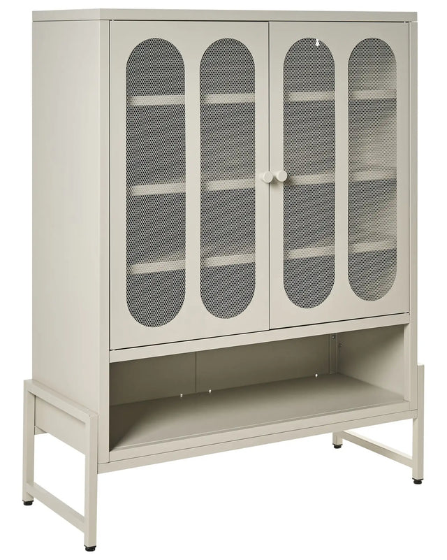 2 Door Sideboard Beige Cashmere Steel Oval Perforated Doors 5 Shelves Ventilation Slots Leg Caps Home Office Furniture Industrial Design Beliani
