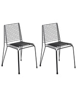 Set of 2 Garden Chairs Black Steel Frame Stackable Outdoor Patio Modern Beliani