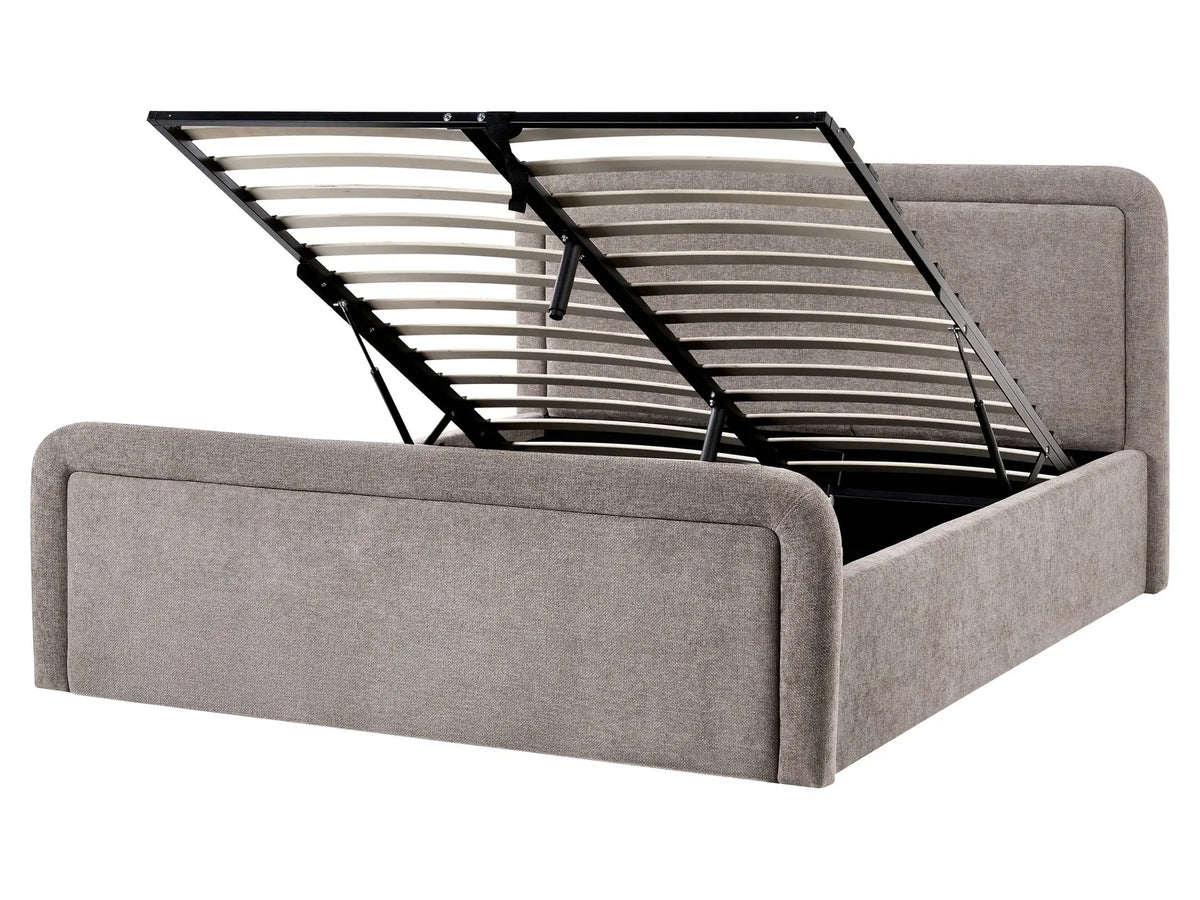Ottoman Bed Taupe Fabric Upholstery EU King Size Headboard Lift-Up Storage Function Scandi Beliani