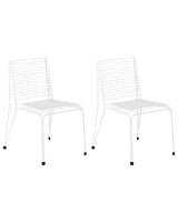 Set of 2 Garden Chairs White Steel Frame Stackable Outdoor Patio Modern Beliani