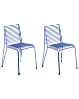 Set of 2 Garden Chairs Blue Steel Frame Stackable Outdoor Patio Modern Beliani