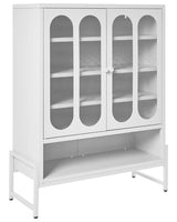 2 Door Sideboard White Steel Oval Perforated Doors 5 Shelves Ventilation Slots Leg Caps Home Office Furniture Industrial Design Beliani