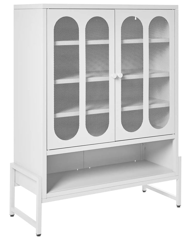 2 Door Sideboard White Steel Oval Perforated Doors 5 Shelves Ventilation Slots Leg Caps Home Office Furniture Industrial Design Beliani