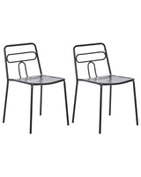 Set of 2 Garden Chairs Black Steel Frame Stackable Outdoor Patio Modern Beliani