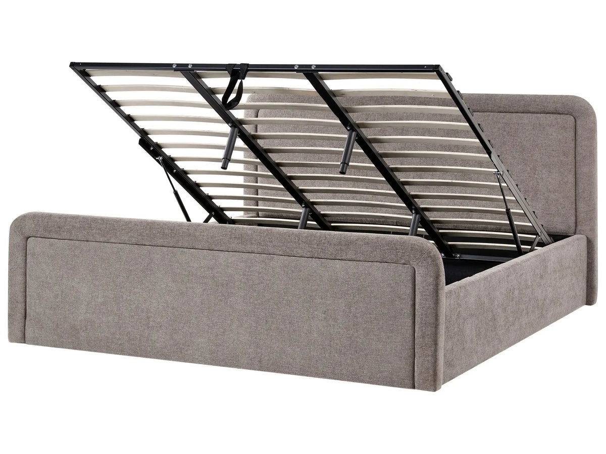 Ottoman Bed Taupe Fabric Upholstery EU Super King Size Headboard Lift-Up Storage Function Scandi Beliani