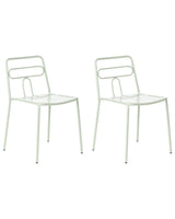Set of 2 Garden Chairs Light Green Steel Frame Stackable Outdoor Patio Modern Beliani