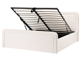 Ottoman Bed Off-White Fabric Upholstery EU King Size Headboard Lift-Up Storage Function Scandi Beliani
