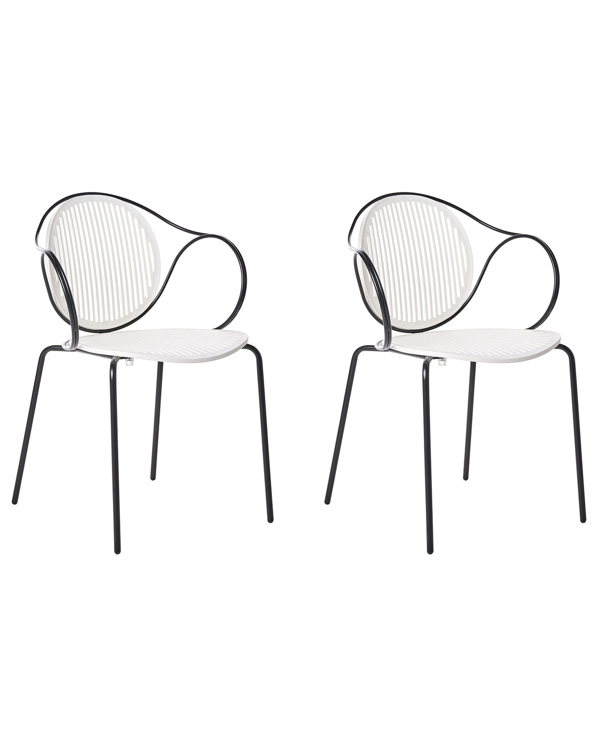 Set of 2 Garden Chairs Off-White and Black Steel Frame Stackable Ribbed Back Outdoor Patio Modern Beliani