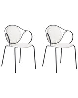 Set of 2 Garden Chairs Off-White and Black Steel Frame Stackable Ribbed Back Outdoor Patio Modern Beliani