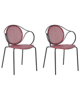 Set of 2 Garden Chairs Red and Black Steel Frame Stackable Ribbed Back Outdoor Patio Modern Beliani