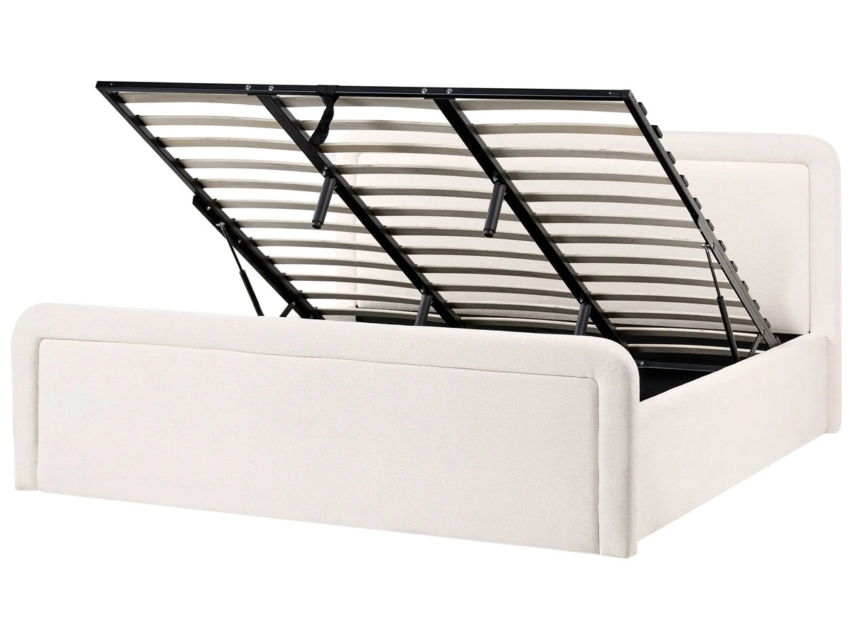 Ottoman Bed Off-White Fabric Upholstery EU Super King Size Headboard Lift-Up Storage Function Scandi Beliani